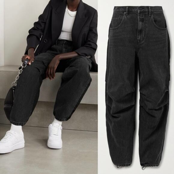 Alexander Wang HYBRID pack BARREL cargo jeans BLACK denim x nylon women’s 27 NEW - Picture 3 of 13